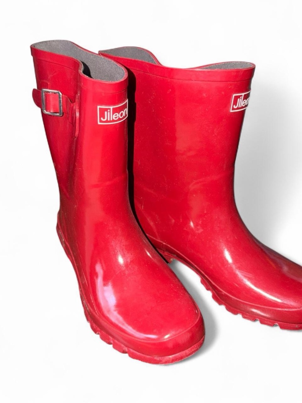 Jileon Red Glossy Rain Boots Extra Wide Calf Size 9